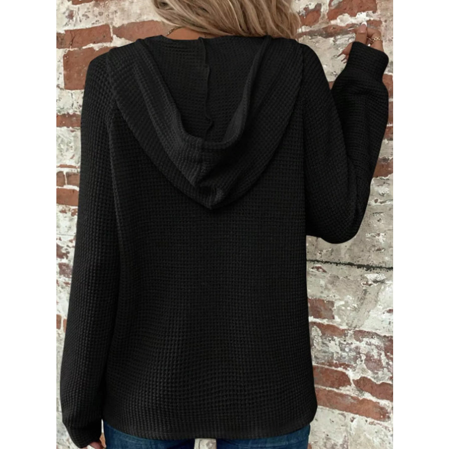 Full Size Waffle Knit Button Detail Hoodie Plus Apparel and Accessories