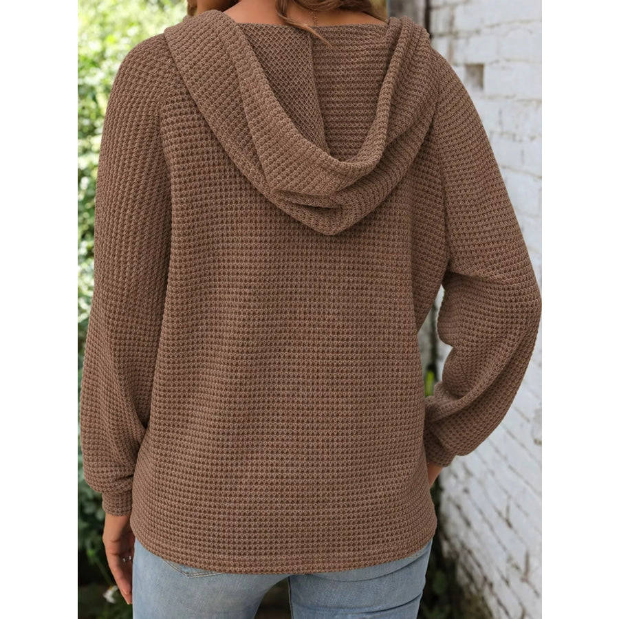 Full Size Waffle Knit Button Detail Hoodie Plus Apparel and Accessories