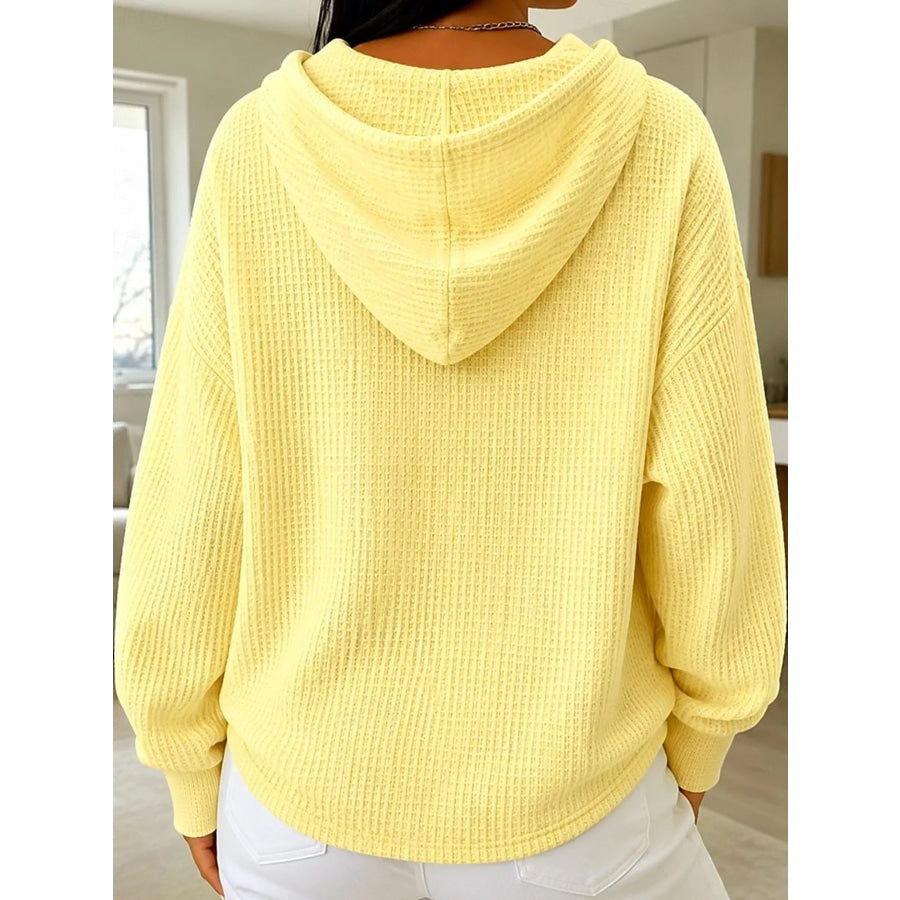 Full Size Waffle Knit Button Detail Hoodie Plus Apparel and Accessories