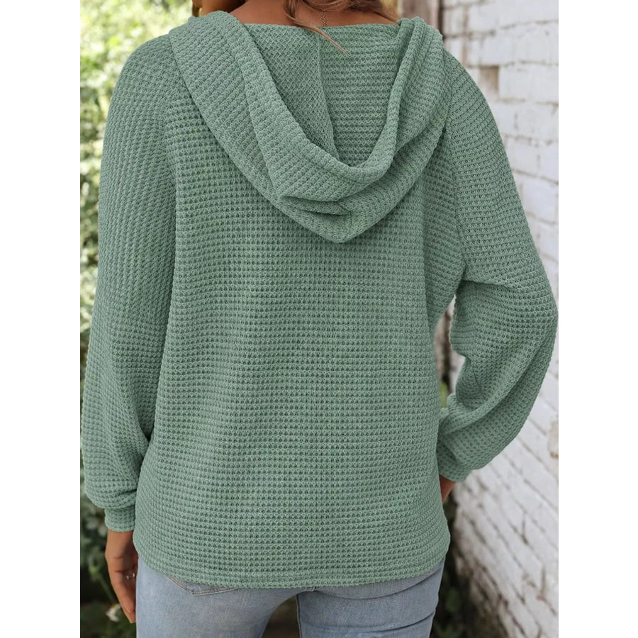 Full Size Waffle Knit Button Detail Hoodie Plus Apparel and Accessories