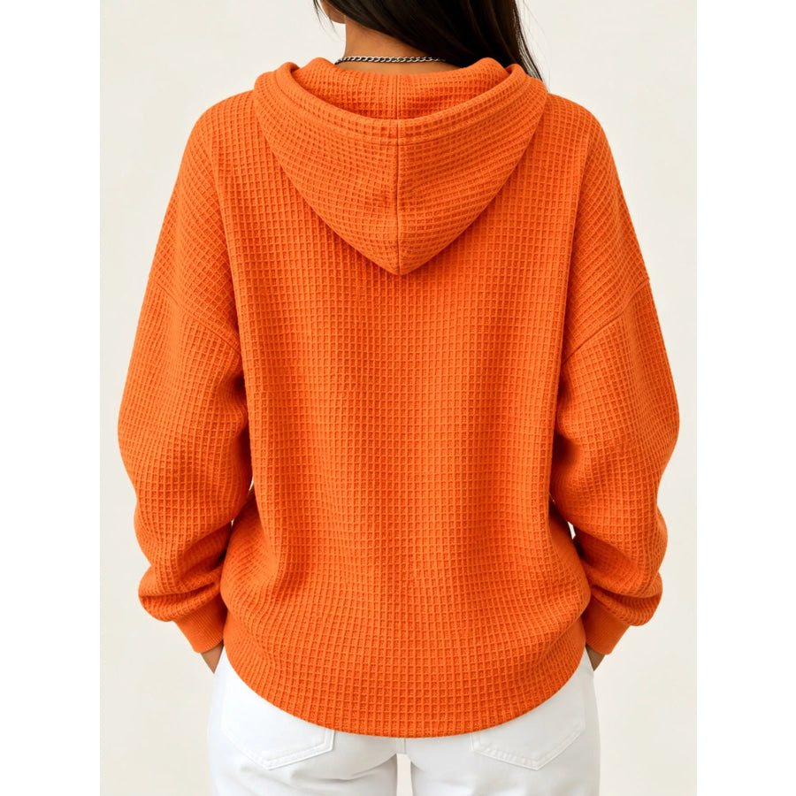 Full Size Waffle Knit Button Detail Hoodie Plus Apparel and Accessories