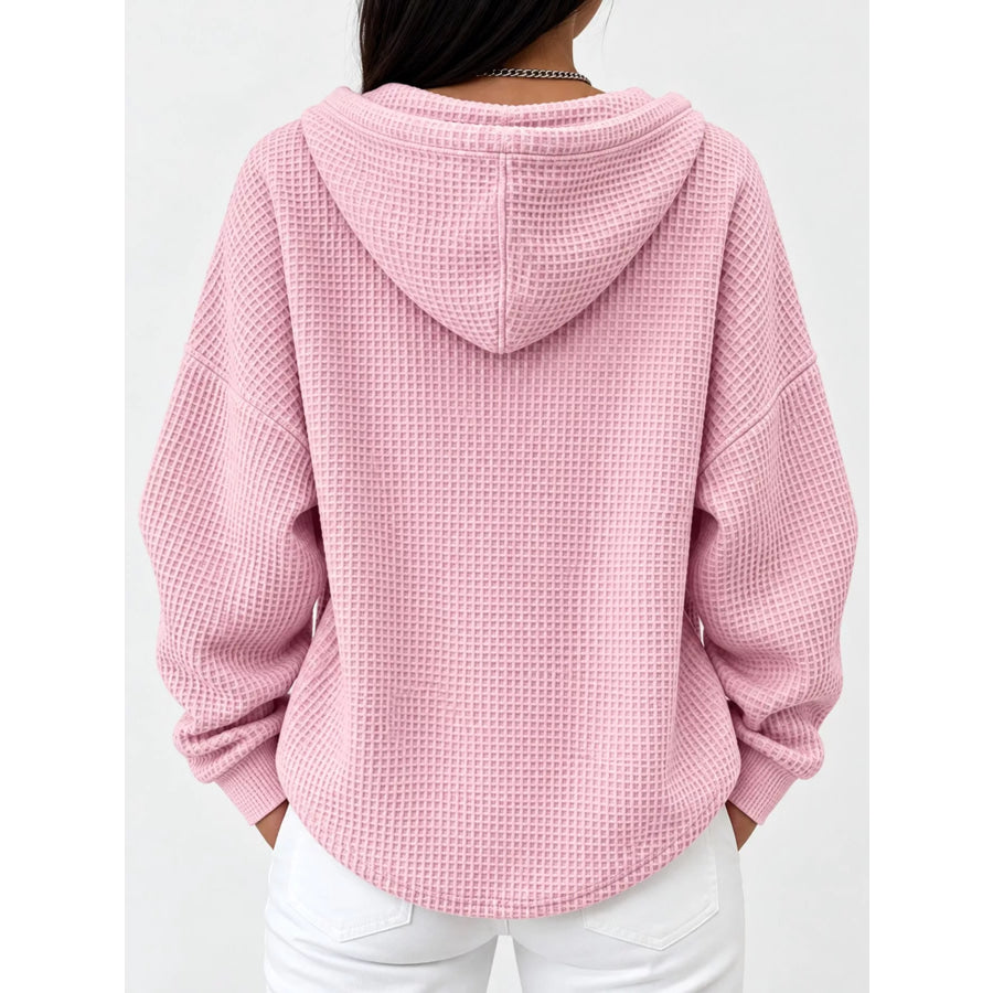 Full Size Waffle Knit Button Detail Hoodie Plus Apparel and Accessories