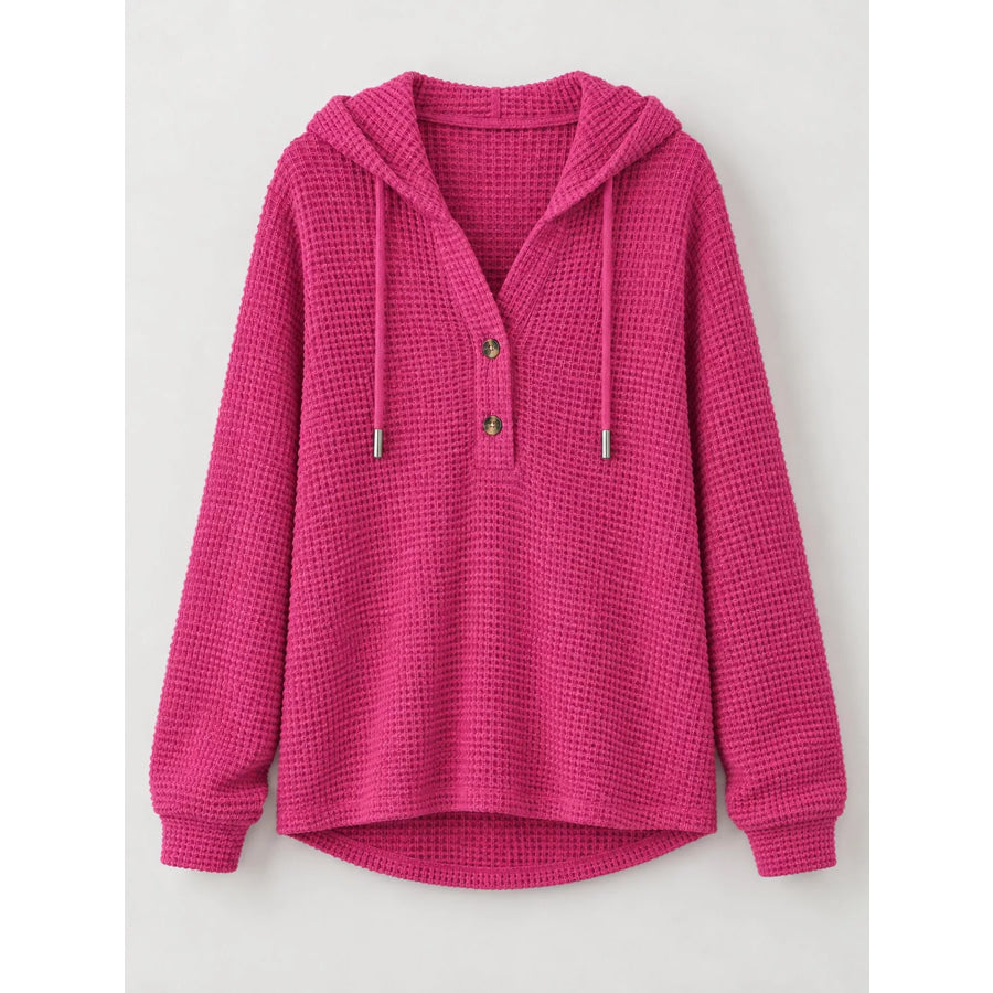 Full Size Waffle Knit Button Detail Hoodie Plus Apparel and Accessories