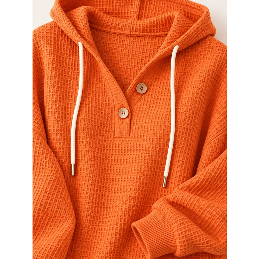 Full Size Waffle Knit Button Detail Hoodie Plus Apparel and Accessories