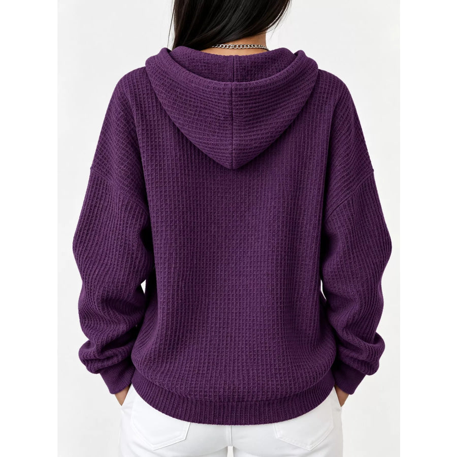 Full Size Waffle Knit Button Detail Hoodie Plus Apparel and Accessories