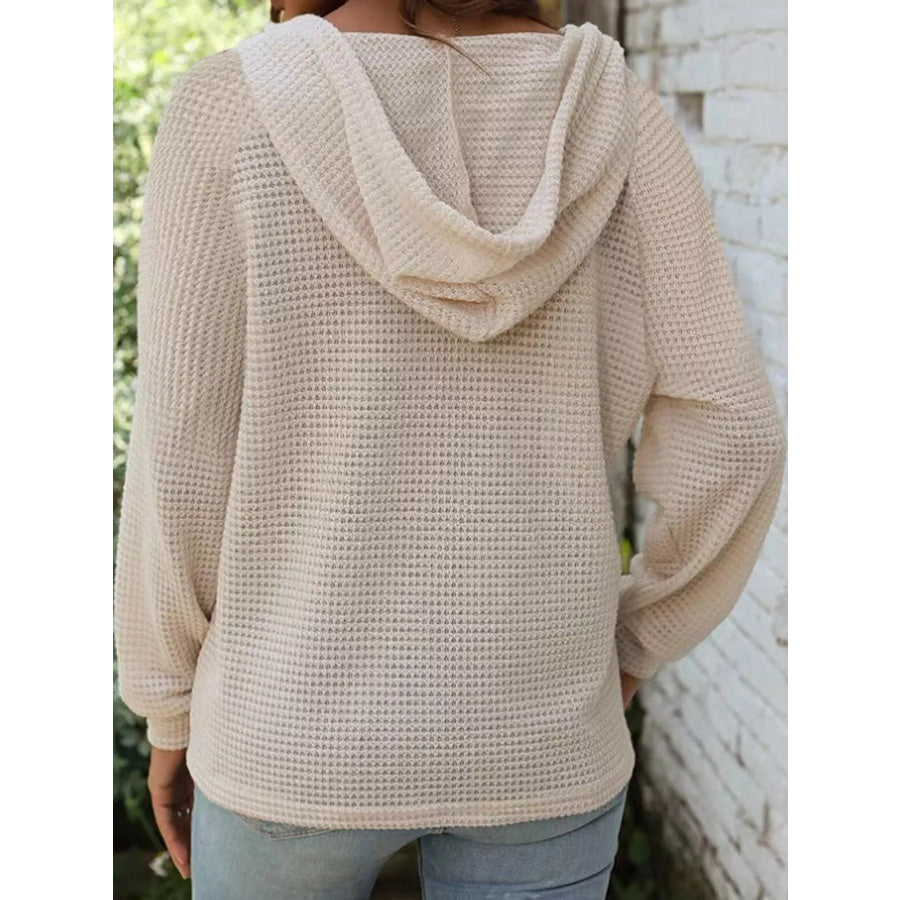 Full Size Waffle Knit Button Detail Hoodie Plus Apparel and Accessories