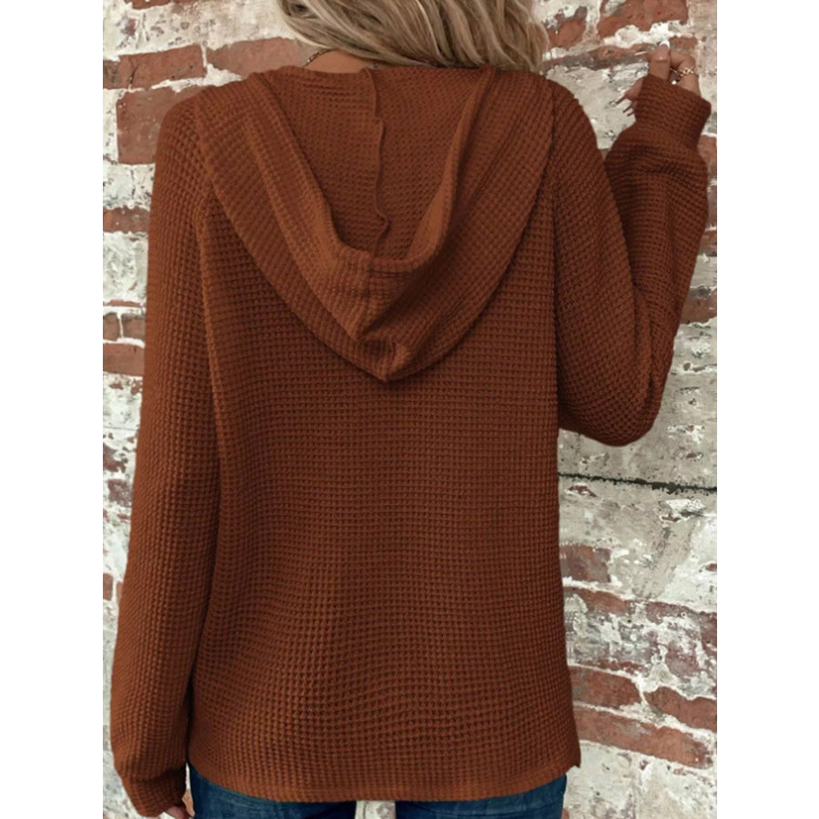 Full Size Waffle Knit Button Detail Hoodie Plus Apparel and Accessories
