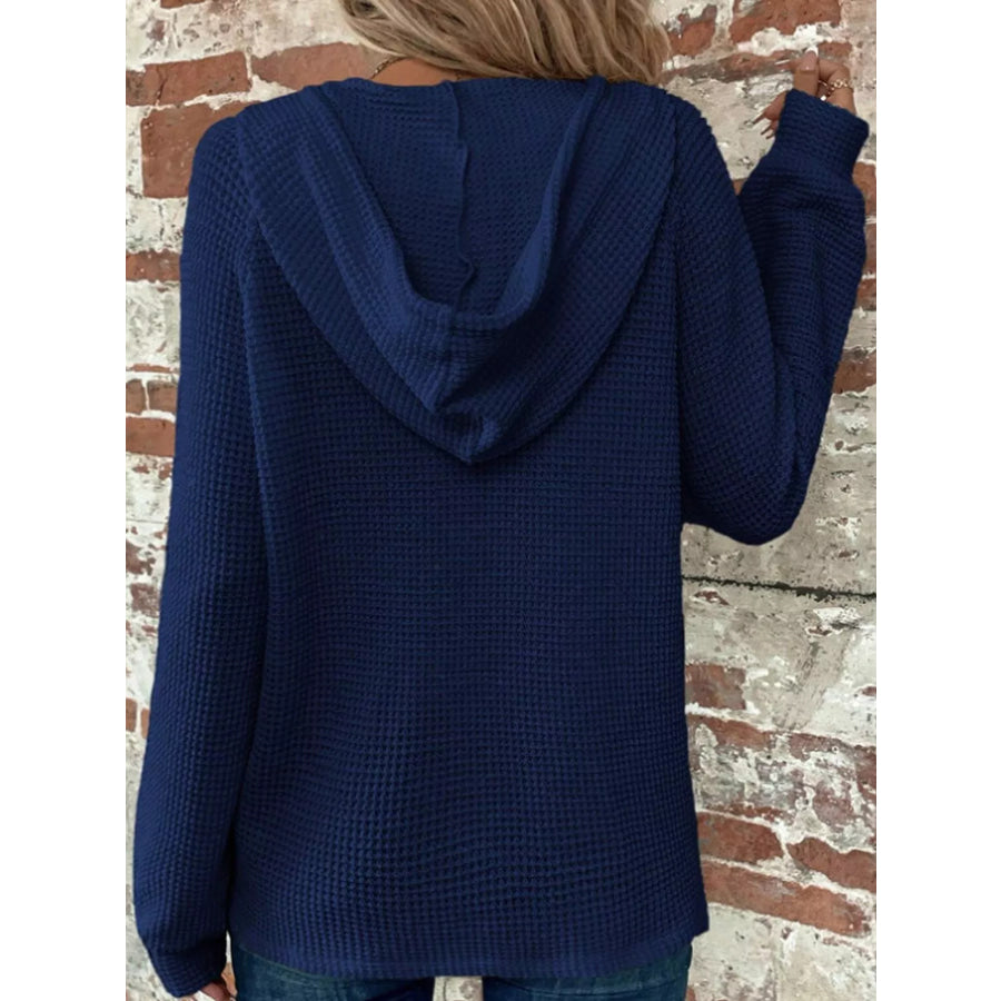 Full Size Waffle Knit Button Detail Hoodie Plus Apparel and Accessories