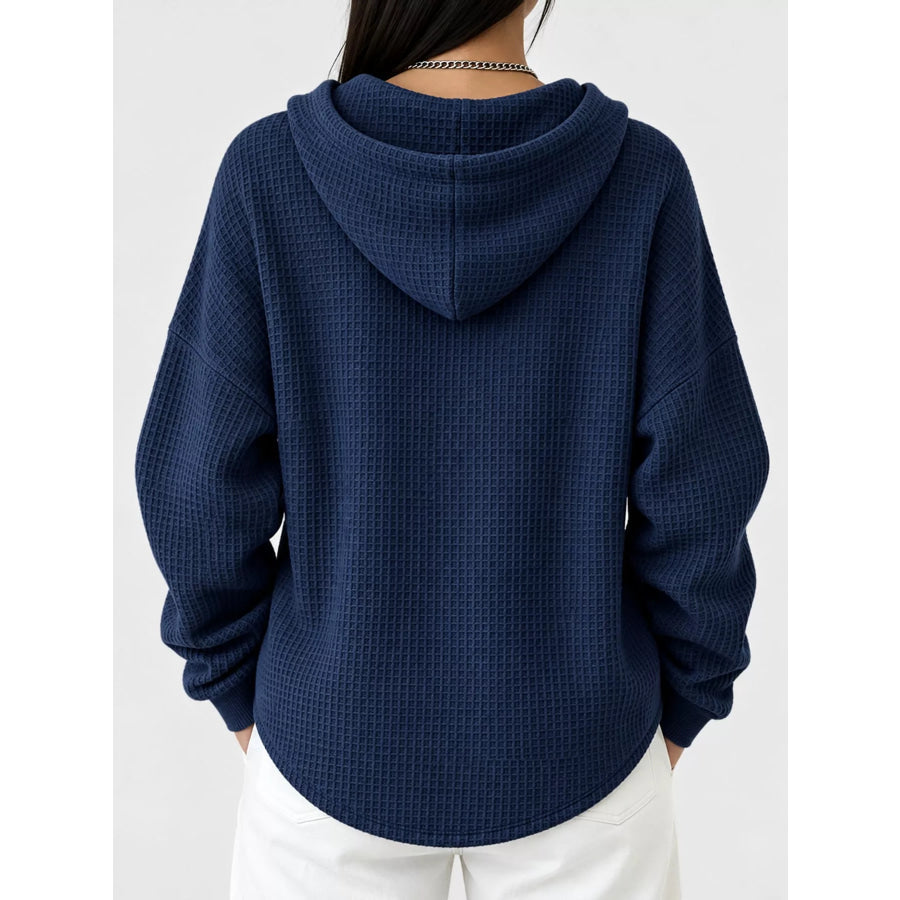 Full Size Waffle Knit Button Detail Hoodie Plus Apparel and Accessories