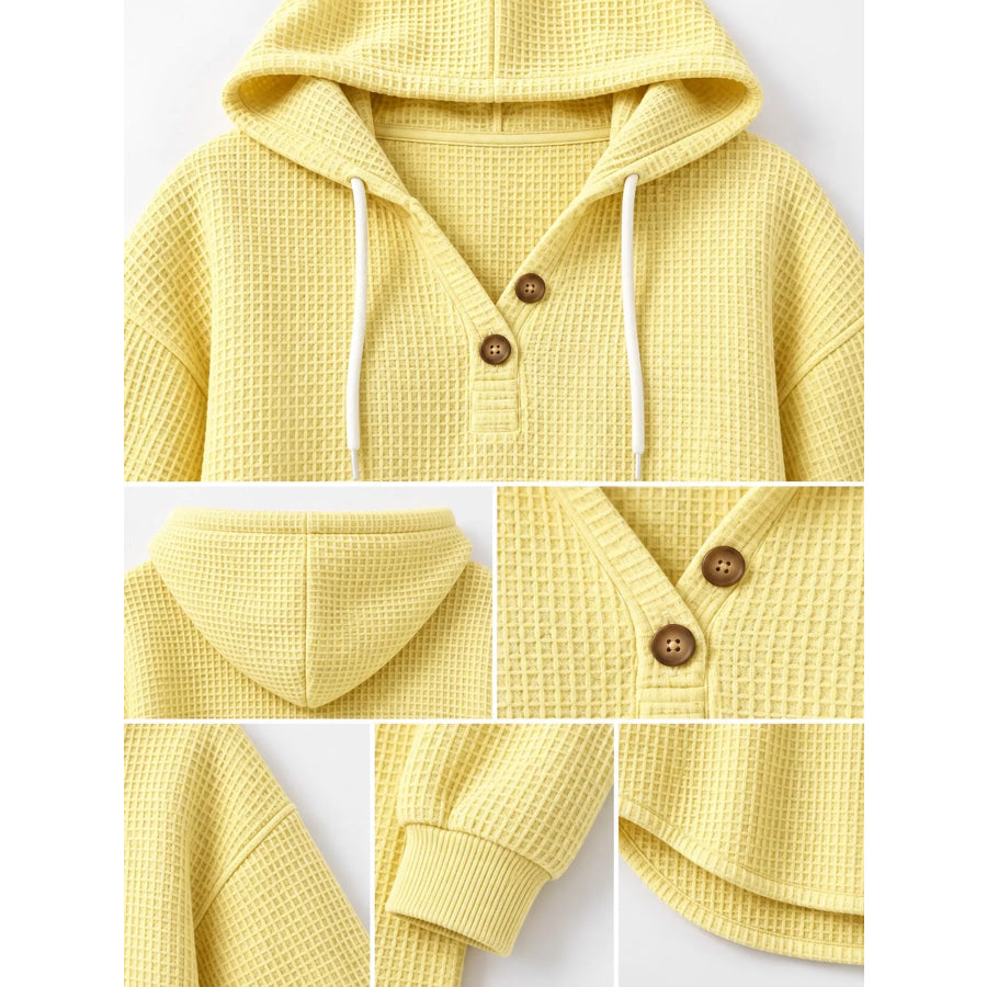 Full Size Waffle Knit Button Detail Hoodie Plus Apparel and Accessories