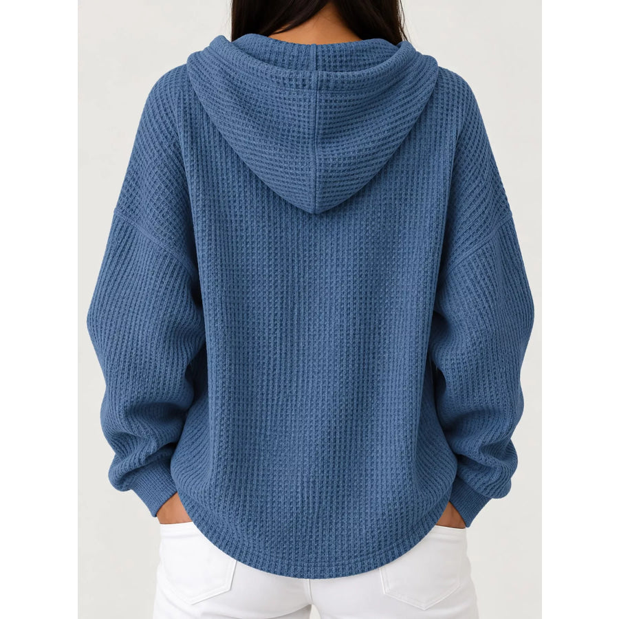Full Size Waffle Knit Button Detail Hoodie Plus Apparel and Accessories