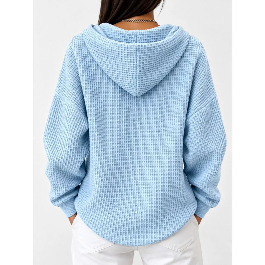 Full Size Waffle Knit Button Detail Hoodie Plus Apparel and Accessories