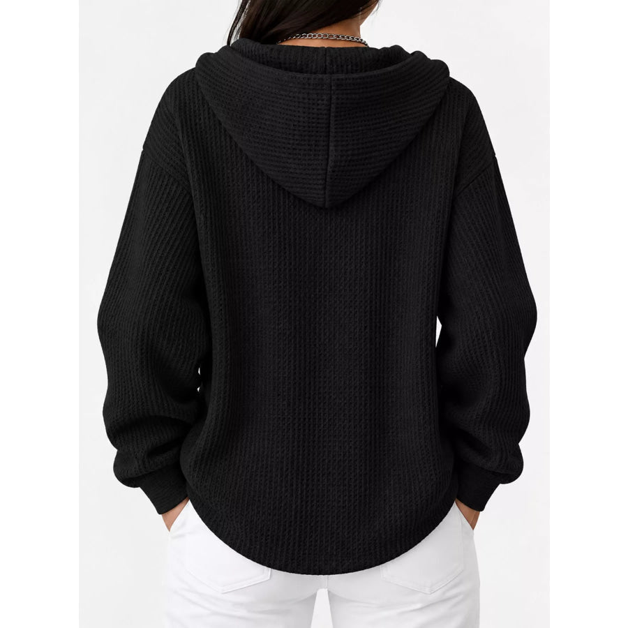 Full Size Waffle Knit Button Detail Hoodie Plus Apparel and Accessories