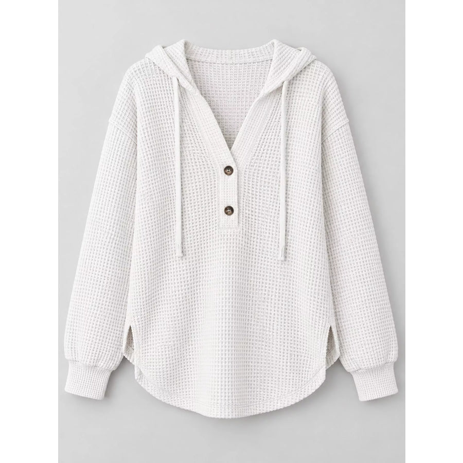 Full Size Waffle Knit Button Detail Hoodie Plus Apparel and Accessories