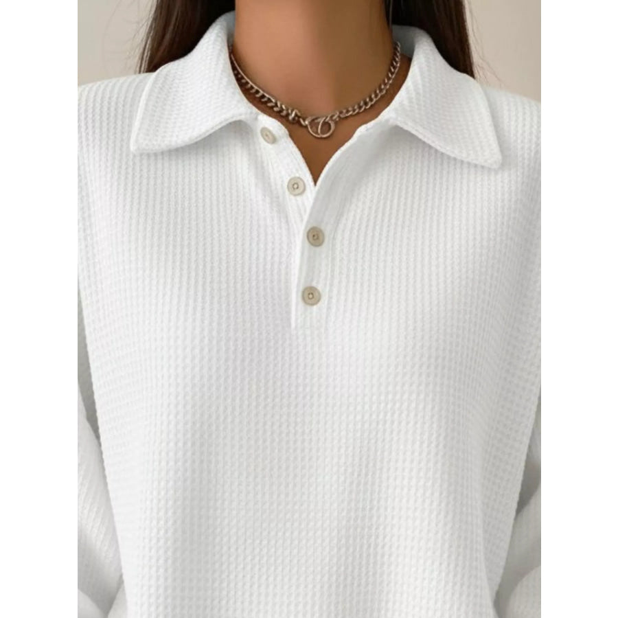 Full Size Waffle Knit Button Detail Top Plus Size Apparel and Accessories