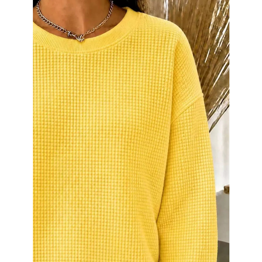 Full Size Waffle Knit Crewneck Sweatshirt Plus Apparel and Accessories