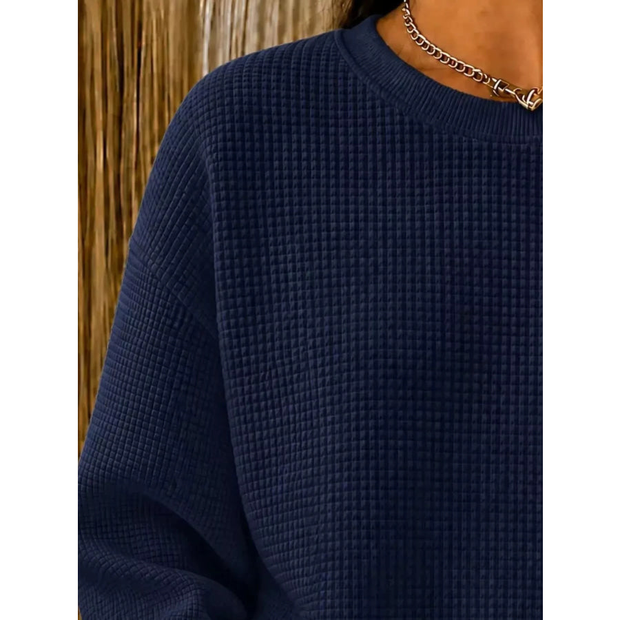 Full Size Waffle Knit Crewneck Sweatshirt Plus Apparel and Accessories