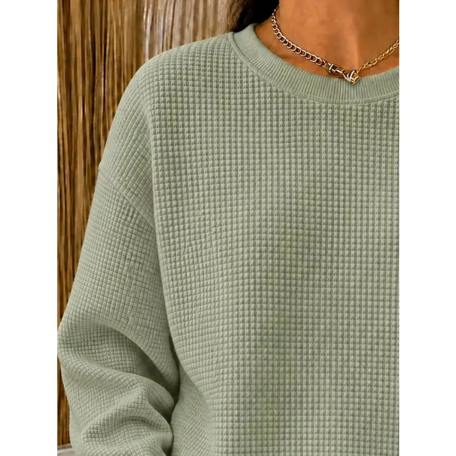 Full Size Waffle Knit Crewneck Sweatshirt Plus Apparel and Accessories