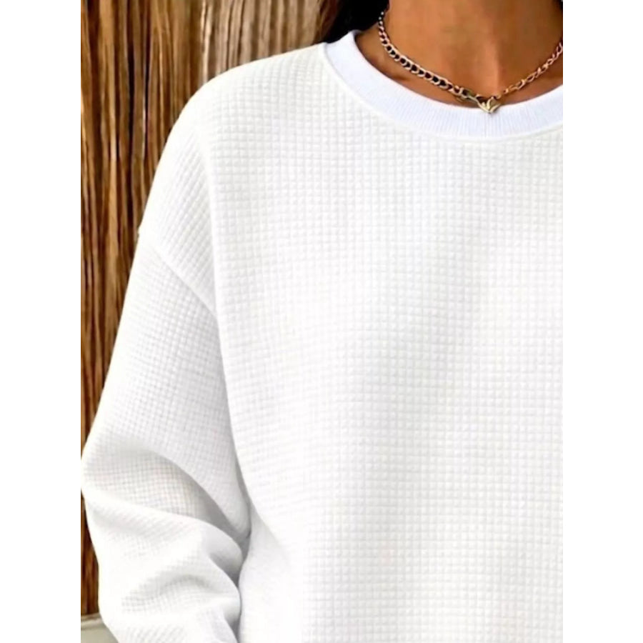 Full Size Waffle Knit Crewneck Sweatshirt Plus Apparel and Accessories