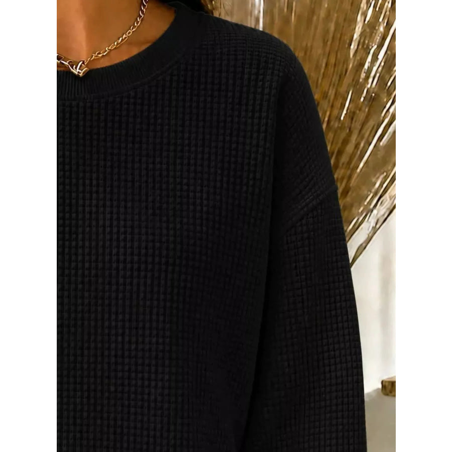 Full Size Waffle Knit Crewneck Sweatshirt Plus Apparel and Accessories