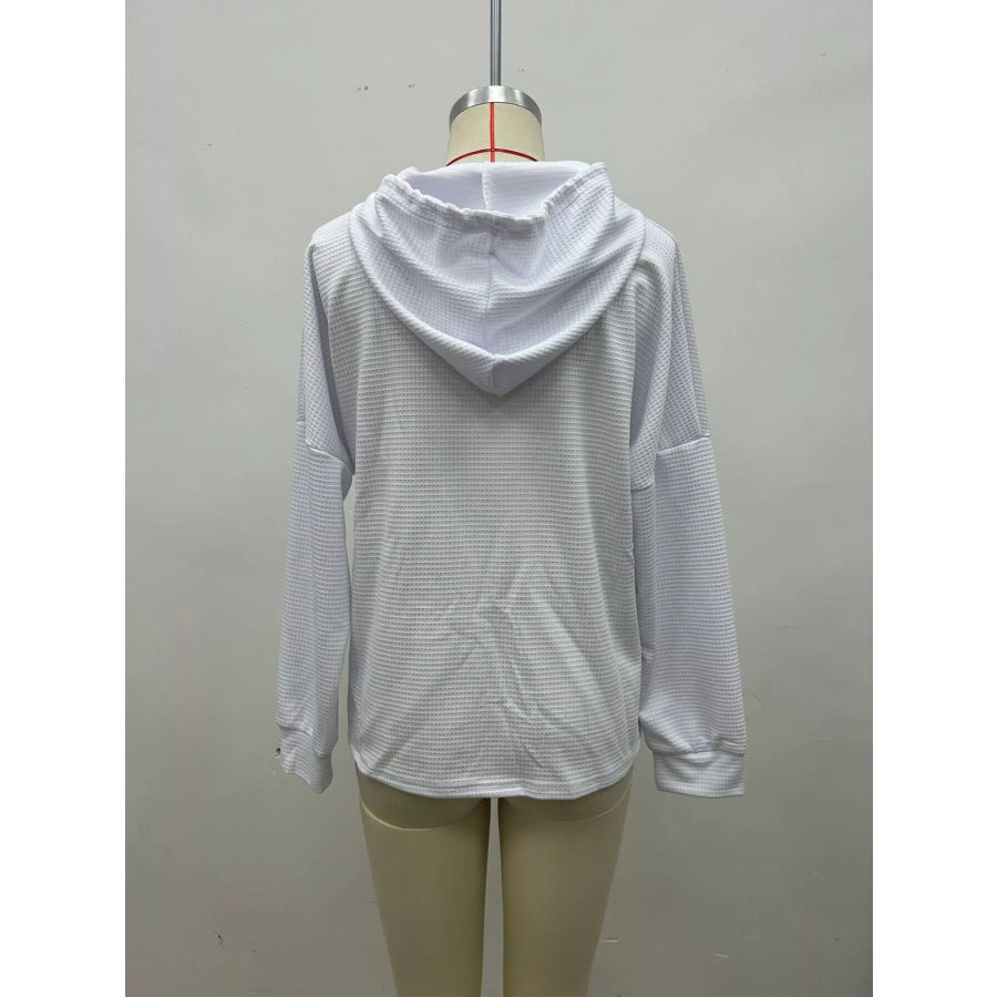 Full Size Waffle Knit Drawstring Long Sleeve Hoodie Plus Apparel and Accessories