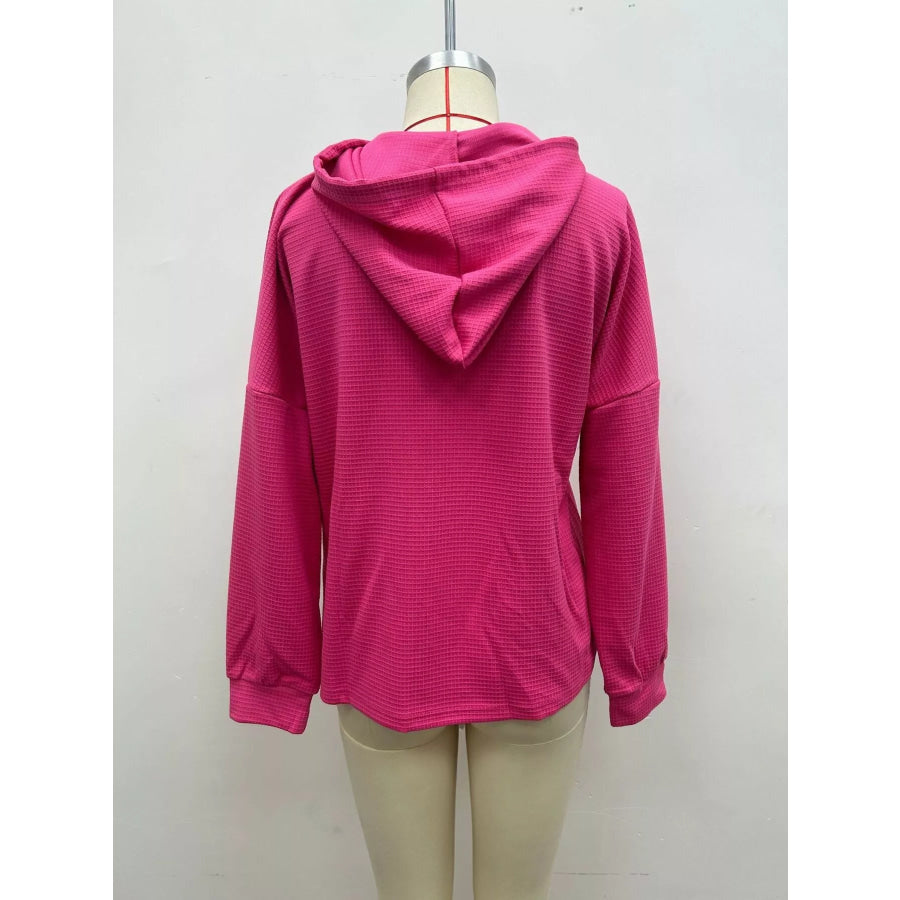 Full Size Waffle Knit Drawstring Long Sleeve Hoodie Plus Apparel and Accessories