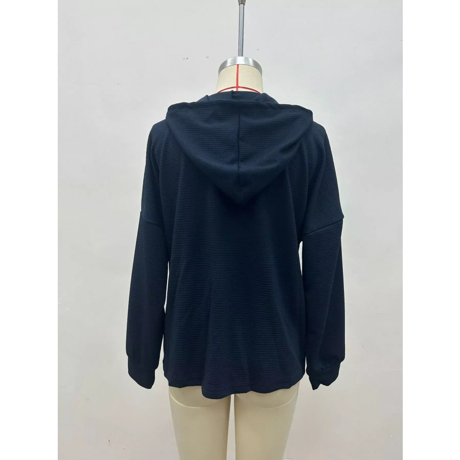 Full Size Waffle Knit Drawstring Long Sleeve Hoodie Plus Apparel and Accessories