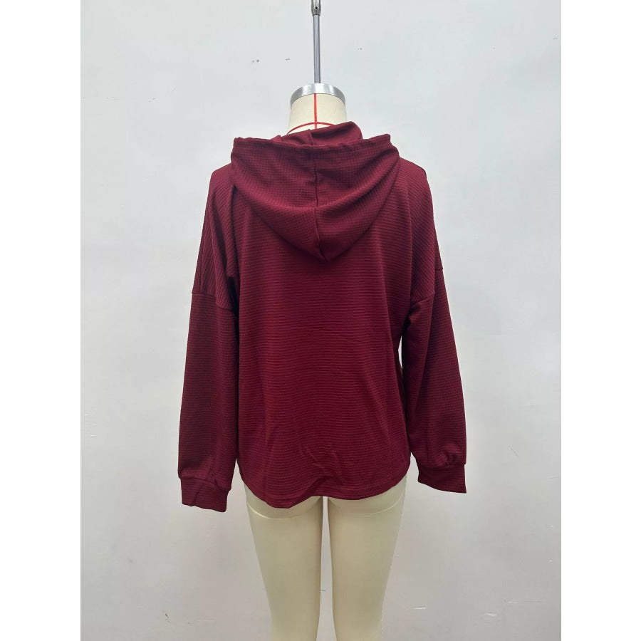 Full Size Waffle Knit Drawstring Long Sleeve Hoodie Plus Apparel and Accessories