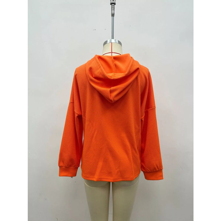 Full Size Waffle Knit Drawstring Long Sleeve Hoodie Plus Apparel and Accessories