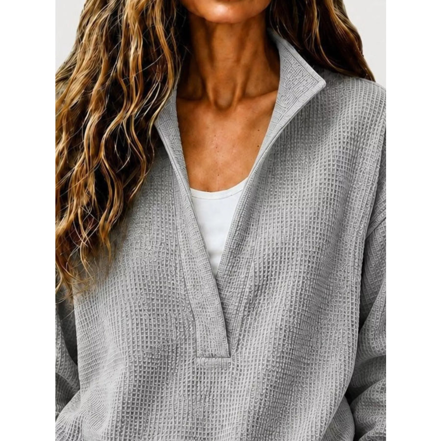 Full Size Waffle Knit Dropped Shoulder Sweatshirt Plus Apparel and Accessories