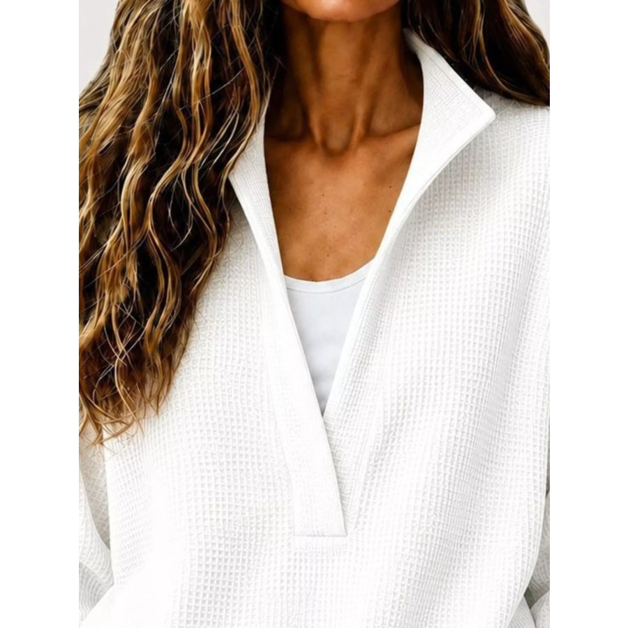 Full Size Waffle Knit Dropped Shoulder Sweatshirt Plus Apparel and Accessories