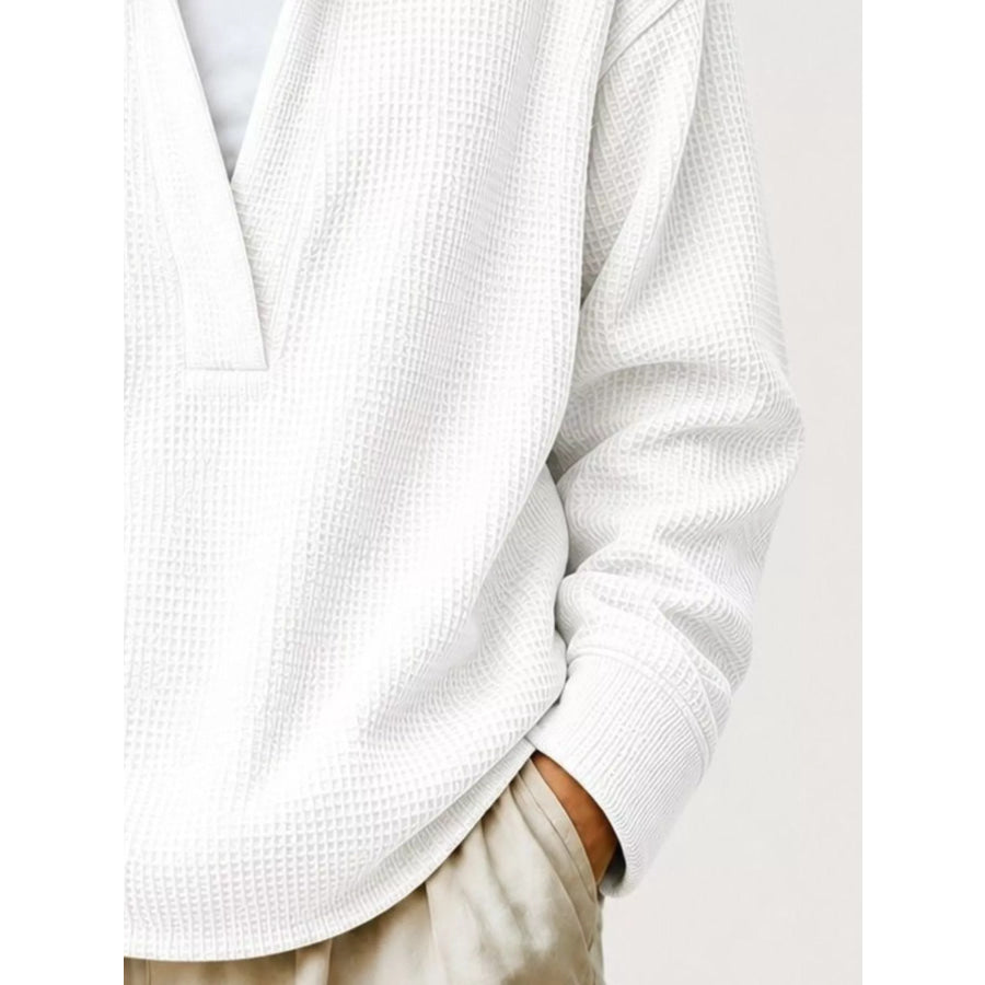Full Size Waffle Knit Dropped Shoulder Sweatshirt Plus Apparel and Accessories