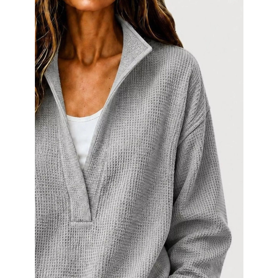 Full Size Waffle Knit Dropped Shoulder Sweatshirt Plus Apparel and Accessories