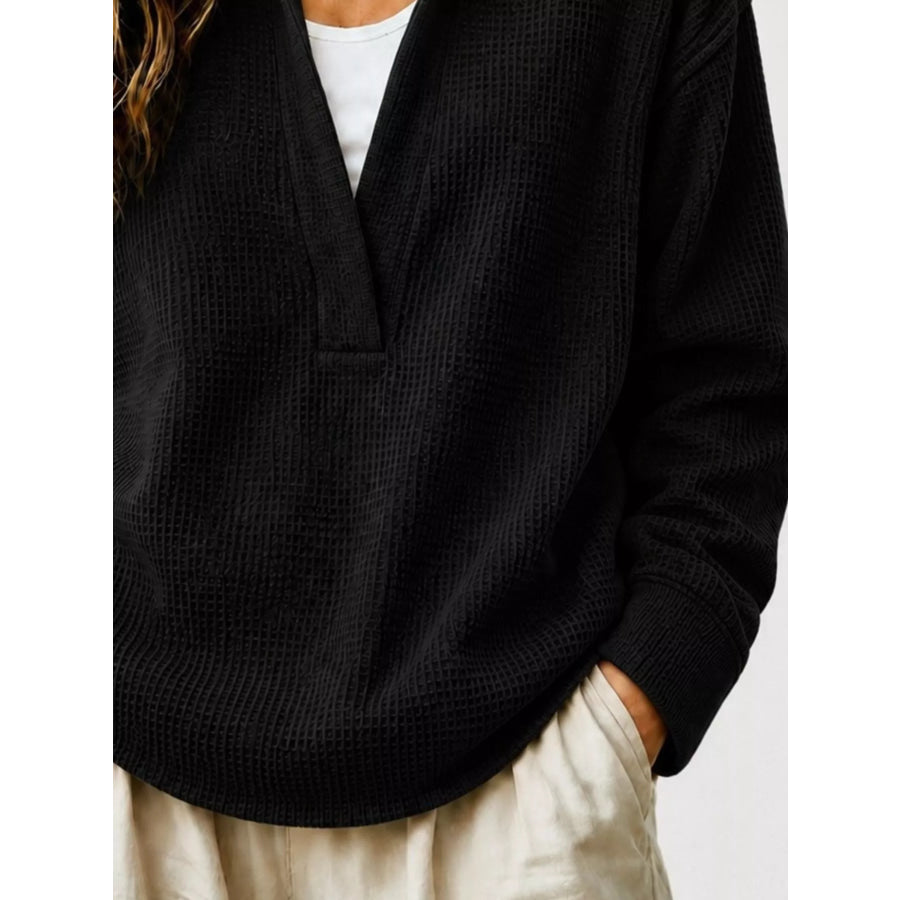 Full Size Waffle Knit Dropped Shoulder Sweatshirt Plus Apparel and Accessories