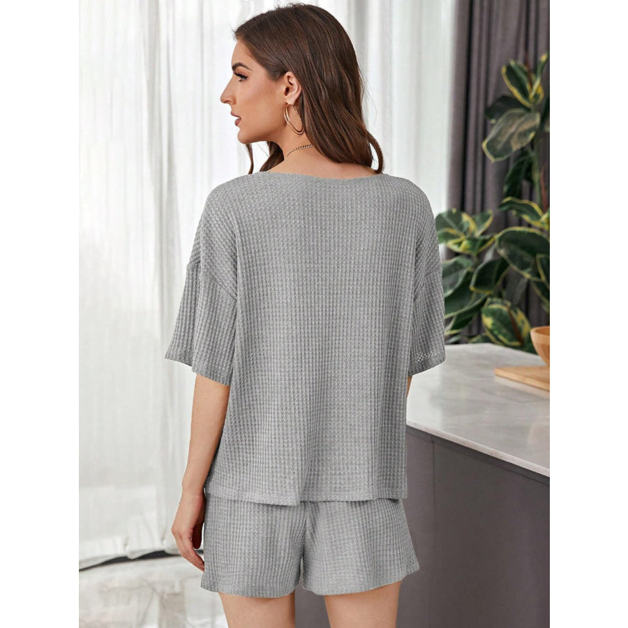 Full Size Waffle - Knit Dropped Shoulder Top and Shorts Set Charcoal / S Apparel and Accessories