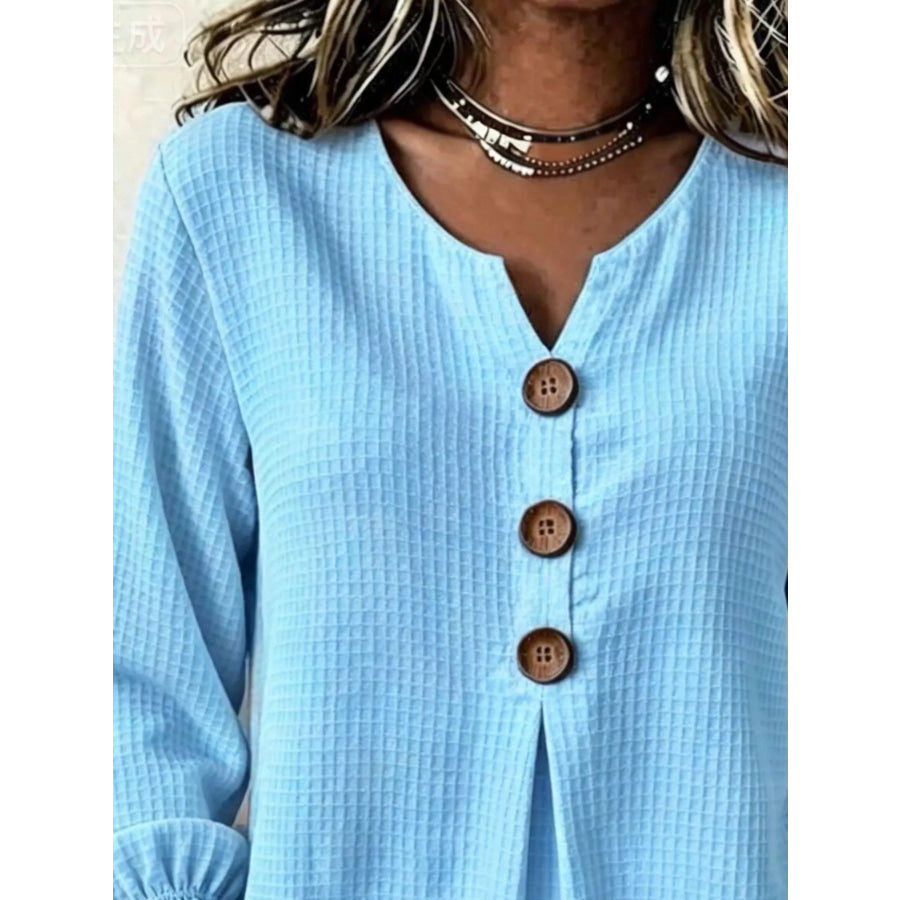 Full Size Waffle Knit Flounce Sleeve Blouse Plus Apparel and Accessories