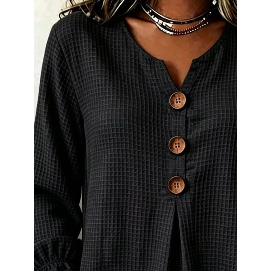 Full Size Waffle Knit Flounce Sleeve Blouse Plus Apparel and Accessories