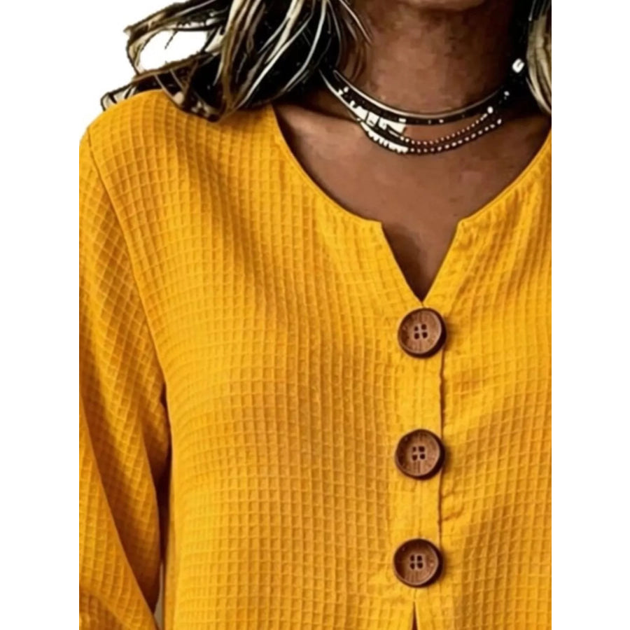 Full Size Waffle Knit Flounce Sleeve Blouse Plus Apparel and Accessories