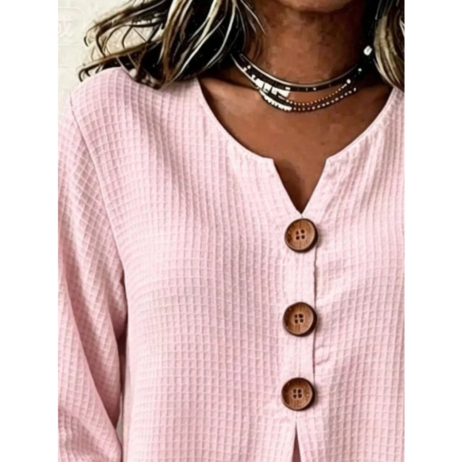 Full Size Waffle Knit Flounce Sleeve Blouse Plus Apparel and Accessories