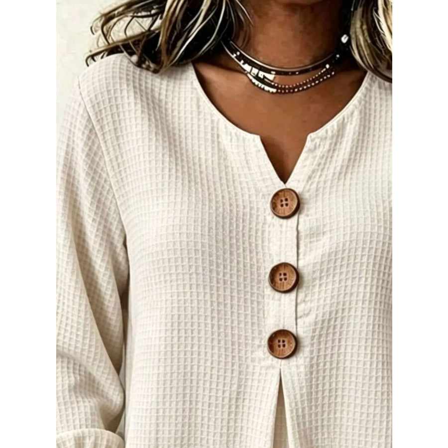 Full Size Waffle Knit Flounce Sleeve Blouse Plus Apparel and Accessories