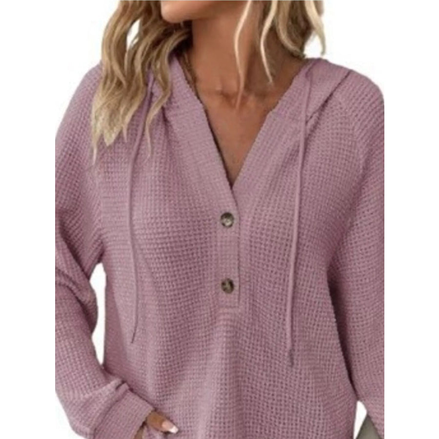 Full Size Waffle Knit Half-Button Hoodie Plus Size Apparel and Accessories