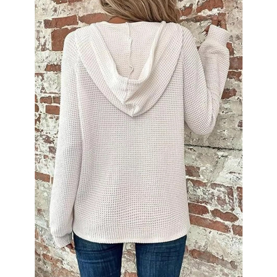 Full Size Waffle Knit Half-Button Hoodie Plus Size White / S Apparel and Accessories