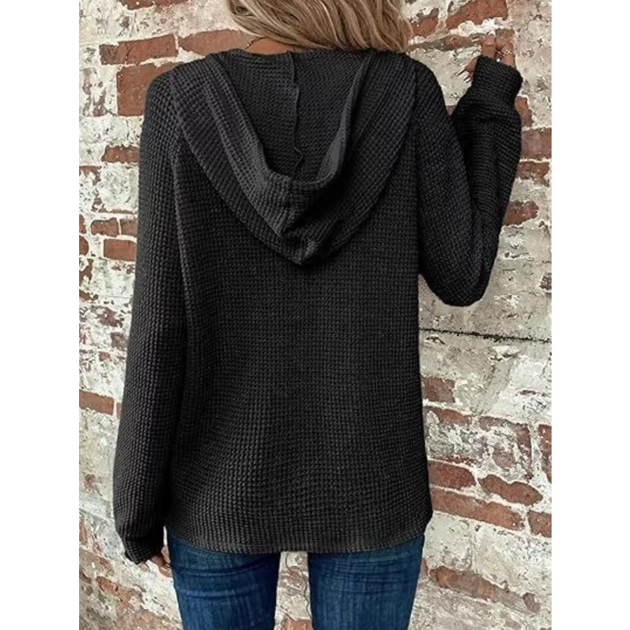 Full Size Waffle Knit Half-Button Hoodie Plus Size Apparel and Accessories