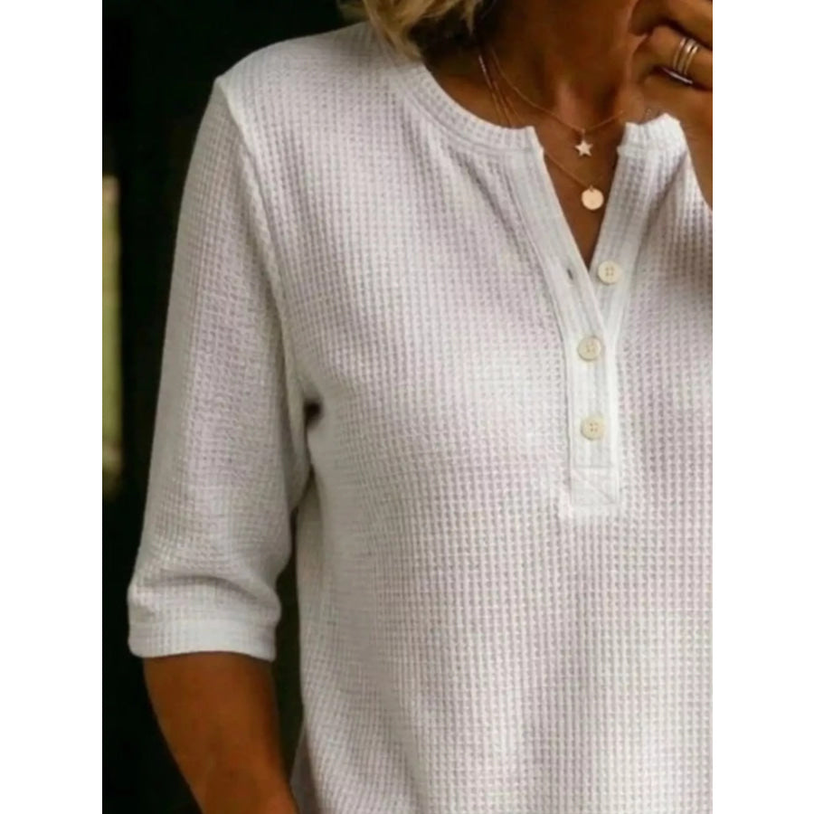Full Size Waffle Knit Henley T-Shirt Plus Size Apparel and Accessories