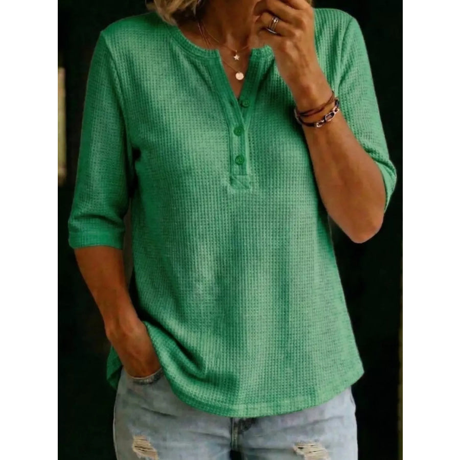 Full Size Waffle Knit Henley T-Shirt Plus Size Green / XS Apparel and Accessories