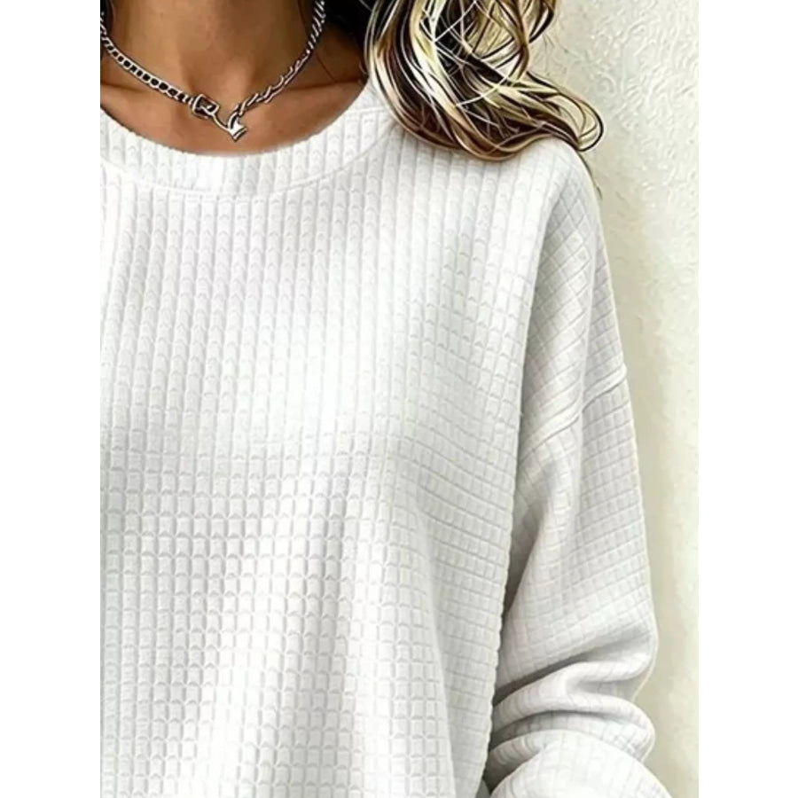 Full Size Waffle Knit Long Sleeve Crew Neck Sweatshirt Plus Apparel and Accessories