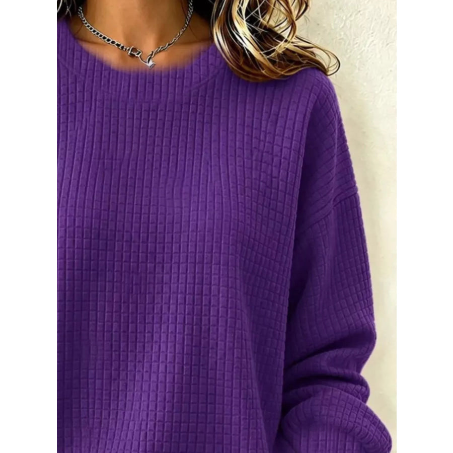 Full Size Waffle Knit Long Sleeve Crew Neck Sweatshirt Plus Apparel and Accessories
