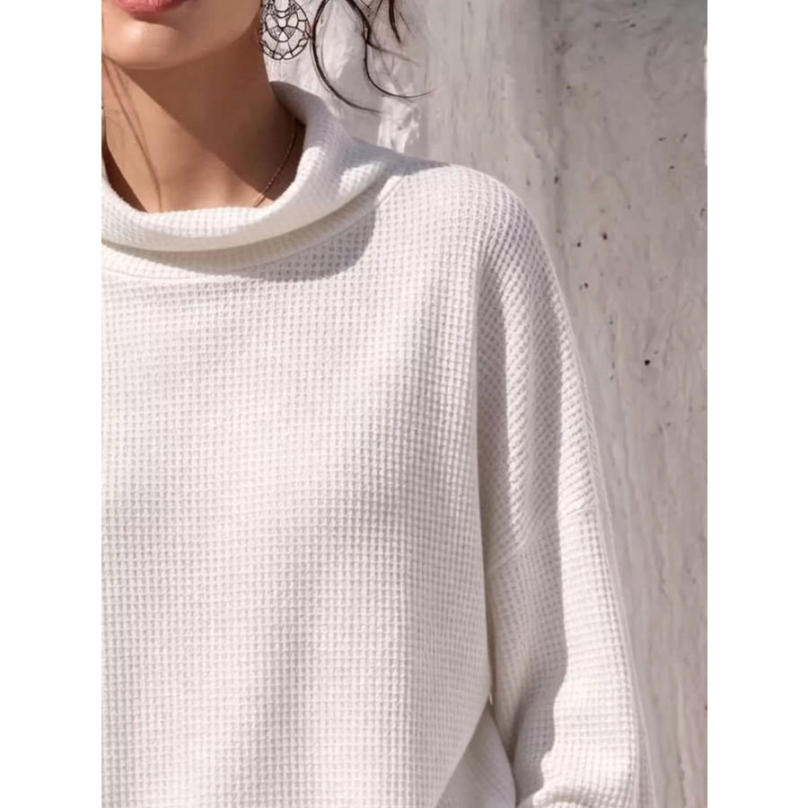 Full Size Waffle Knit Mock Neck Long Sleeve T-Shirt Plus Apparel and Accessories