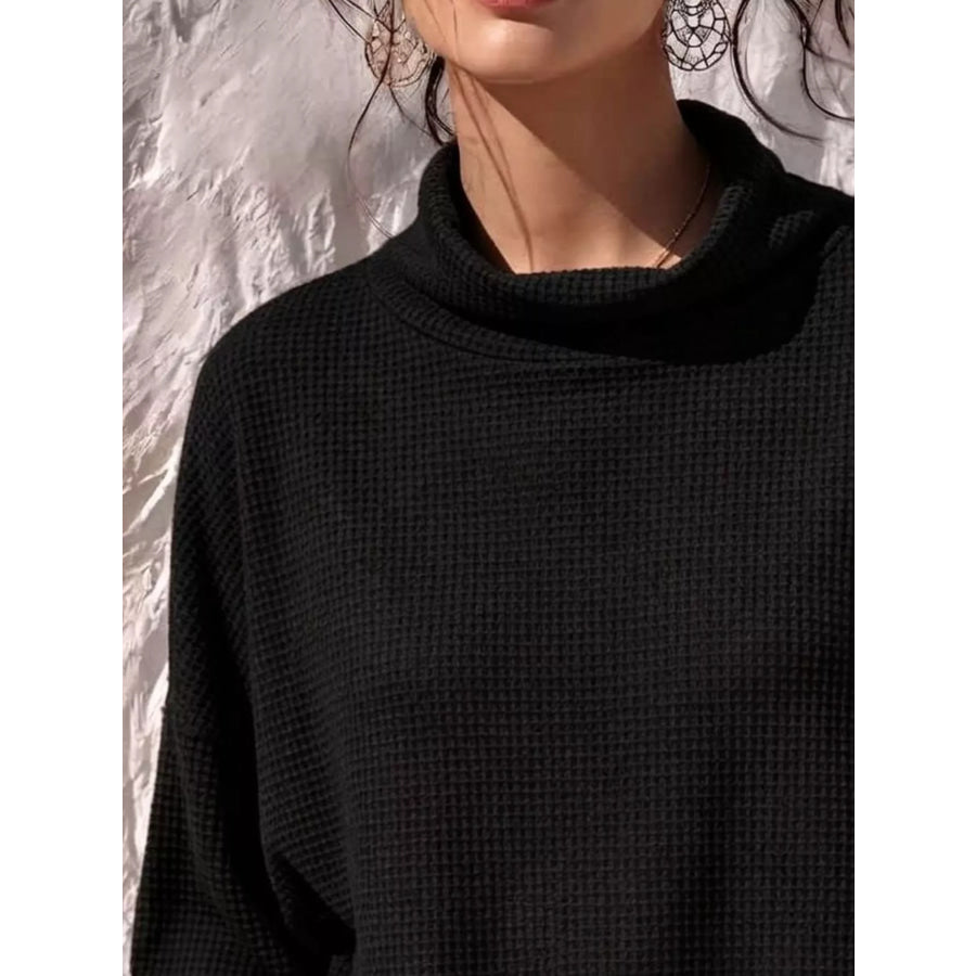Full Size Waffle Knit Mock Neck Long Sleeve T-Shirt Plus Apparel and Accessories