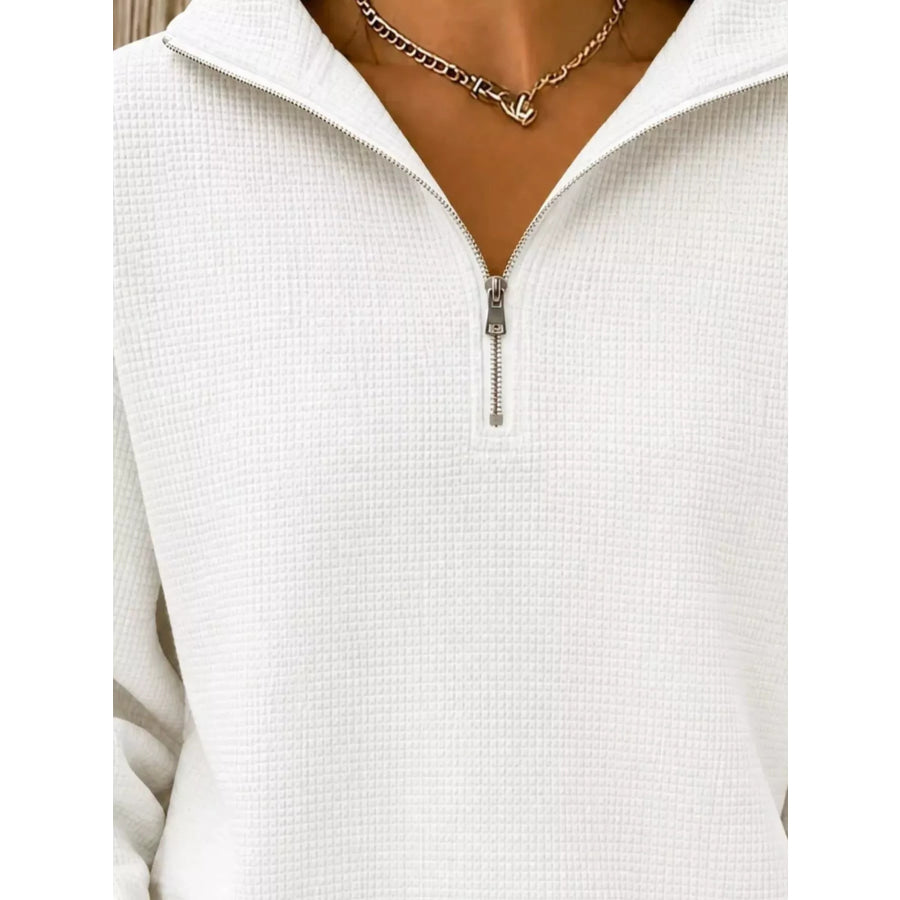 Full Size Waffle Knit Quarter-Zip Sweatshirt Plus Apparel and Accessories